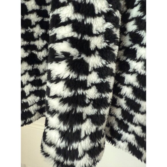 Vintage Black & White Faux Fur Houndstooth Swing Coat Jacket S/M - Picture 4 of 5